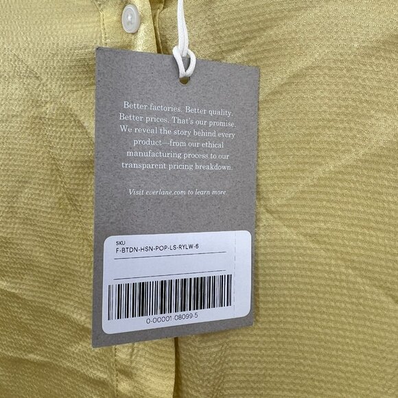 NWT Everlane The Hammered Satin Popover Shirt in Yellow Women's Size 6 - Picture 4 of 7